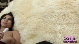 Asian bombshell Mai Ly pleasures her hairy pussy with her favorite toys in lingerie - 4 image
