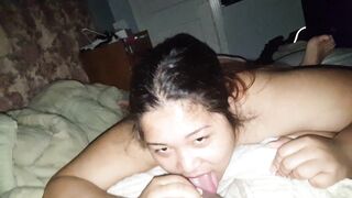 Hot asian wife gives a sloppy blowjob with her big tits out - 13 image