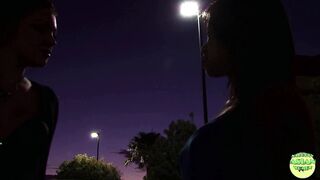 Interracial lesbian fuckfest at Vegas strip ends in steamy foreplay with kissing and ass licking - 1 image