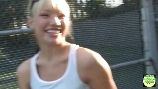 Blonde tennis player friend lures friend into a wild lesbian threesome - 2 image