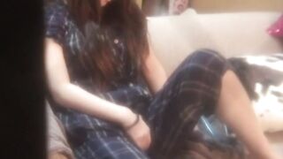 Small-titted Asian babe toys her pussy in public while being watched - 1 image