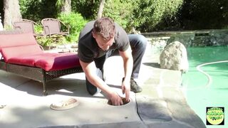 Watch Sami Parker's tiny tits bounce as she takes a deep throat in doggystyle outside - 1 image