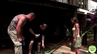 Watch this petite Asian vixen get double penetrated & cummed on her face by ripped garden hunks - 2 image