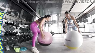 Watch these curvy gym babes get naughty in a wild FFM 3some with cowgirl, riding, and big tits bouncing! - 6 image