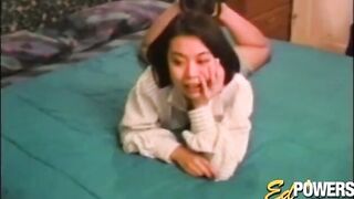 Vintage Asian teen takes it up her hairy twat super hard - 3 image