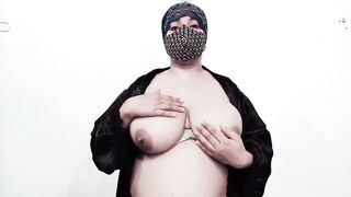 Arabic Big Tits Women Fucking Pussy with a Dildo in Black Silk Nighty - 6 image