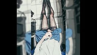 Cosplay black stockings masturbation - 1 image