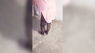 Turkish woman in pink dress leg nylon stockings - 3 image